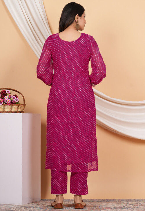 Gota Patti Georgette Straight Kurta Set in Fuchsia