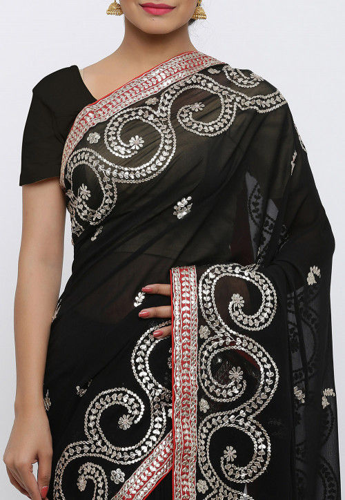 Gota Patti Hand Embroidered Pure Georgette Saree in Black