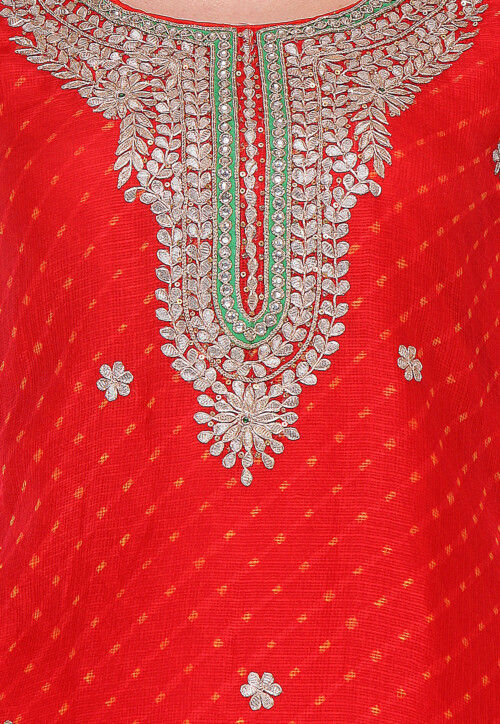 Gota Patti Kota Silk Straight Suit in Red