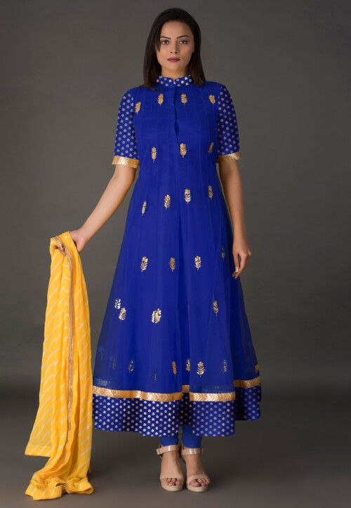Gota Patti Net Anarkali Suit in Royal Blue