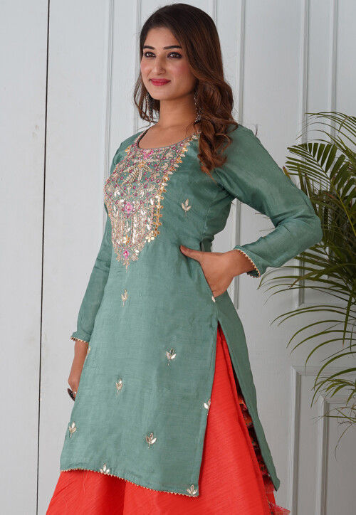 Green Gotta Patti Embroidered Straight Kurta