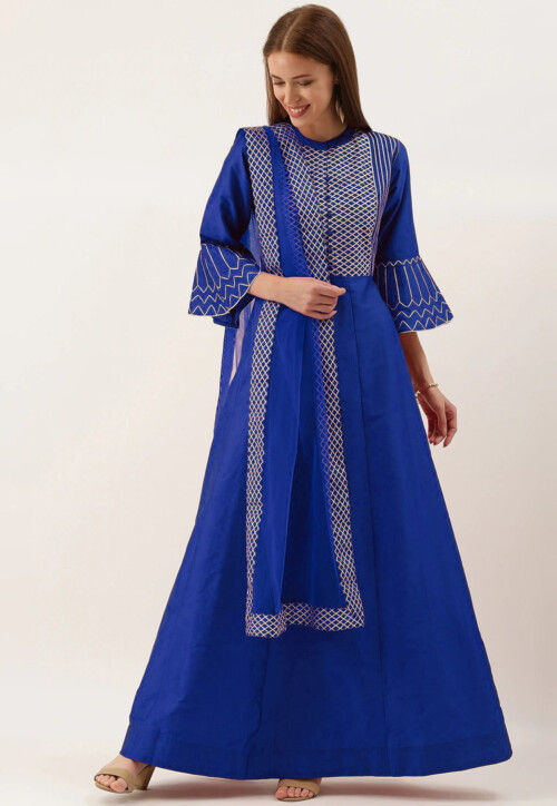 Gota work Art Silk Abaya Style Suit in Royal Blue