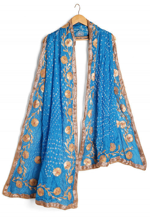 Gota Work Art Silk Dupatta in Turquoise