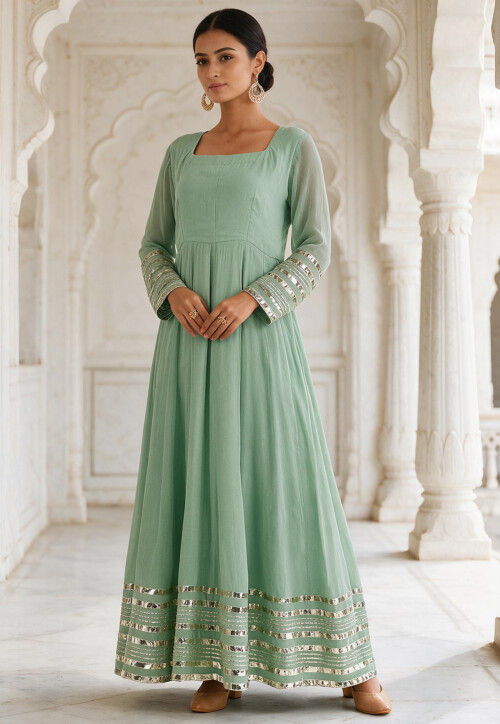 light sea green color dress Buy Gota Work Georgette Anarkali Kurta Set in Online : TUF1393 light sea green color combination dresses