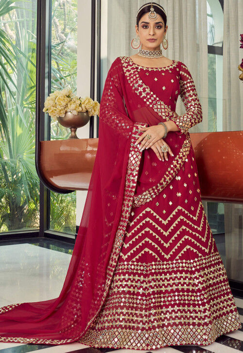 Red Lucknowi Mirror & Gota Patti Lehenga Set – Dress365days