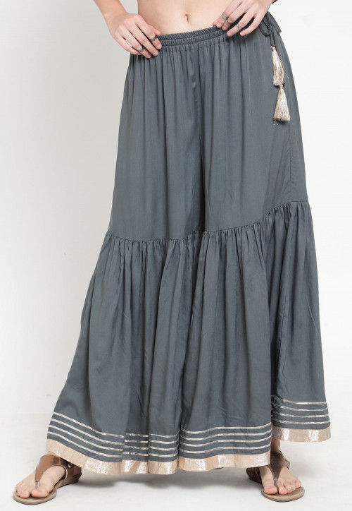 Gota Work Rayon Palazzo in Grey