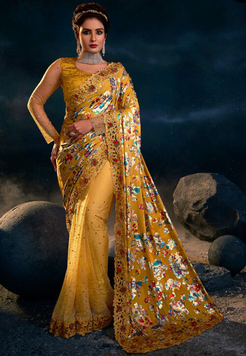 Buy Satin Silk Designer Half N Half Saree Online