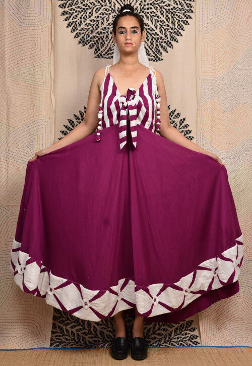Buy Hand Applique Pure Cotton Maxi Dress in Magenta and White Online : TRT13 - Utsav Fashion Buy Hand Applique Pure Cotton Maxi Dress in Magenta and White Online : TRT13 - Utsav Fashion