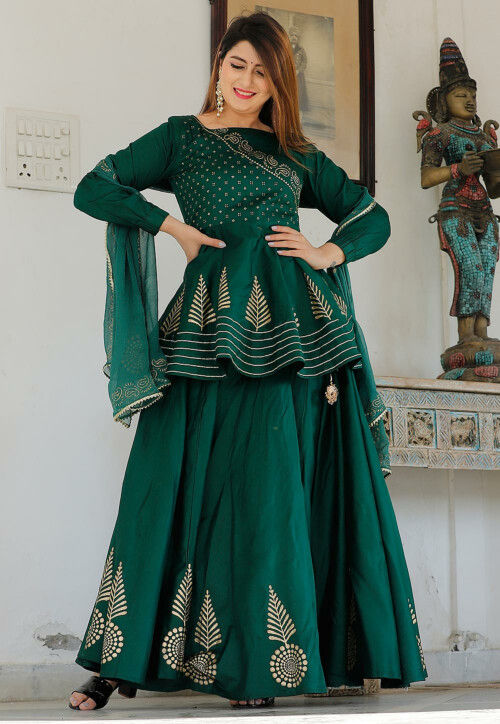 Bottle Green Velvet Lehenga Set | Saheli Apparels