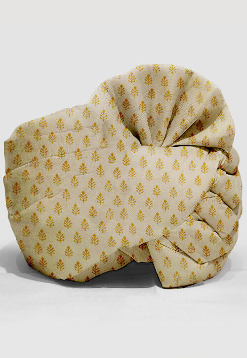 Hand Block Printed Chanderi Cotton Unisex Turban in Beige