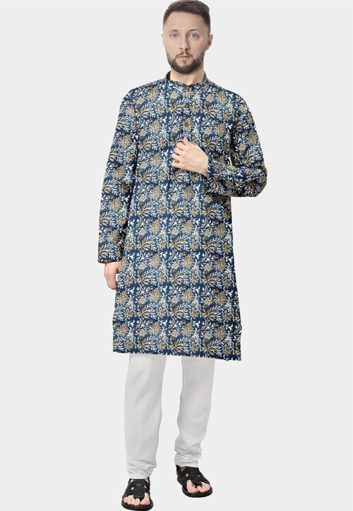 Elegant Handblock Printed Cotton Kurta for Men