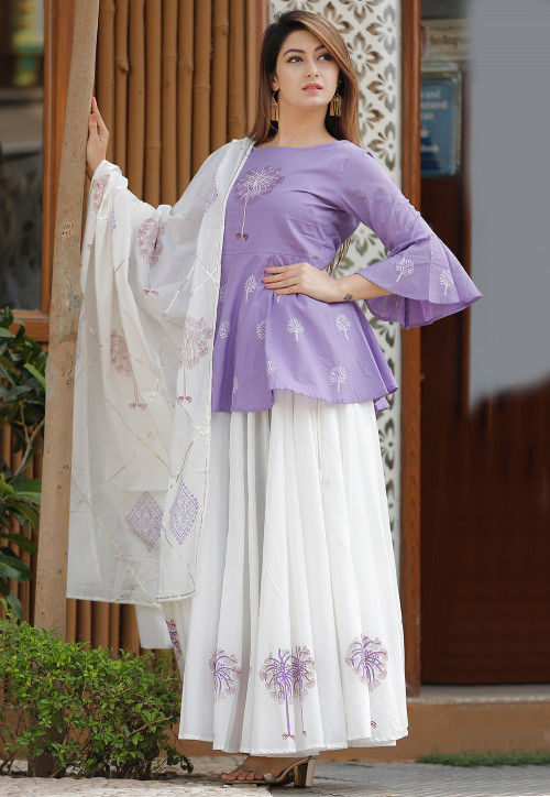 Thrive Fill Off White and Purple Lehenga Saree - MiaIndia.com