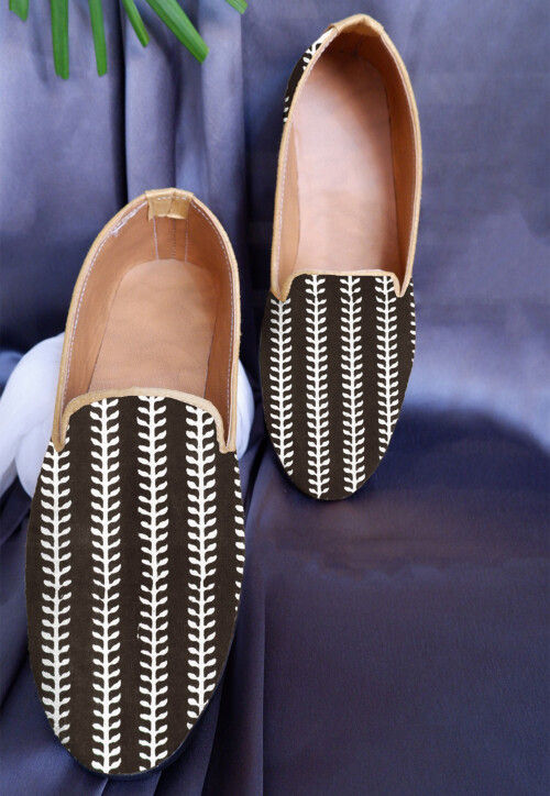 Hand Block Printed Cotton Loafer in Charcoal Black