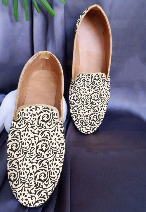 Hand Block Printed Cotton Loafer in Off White