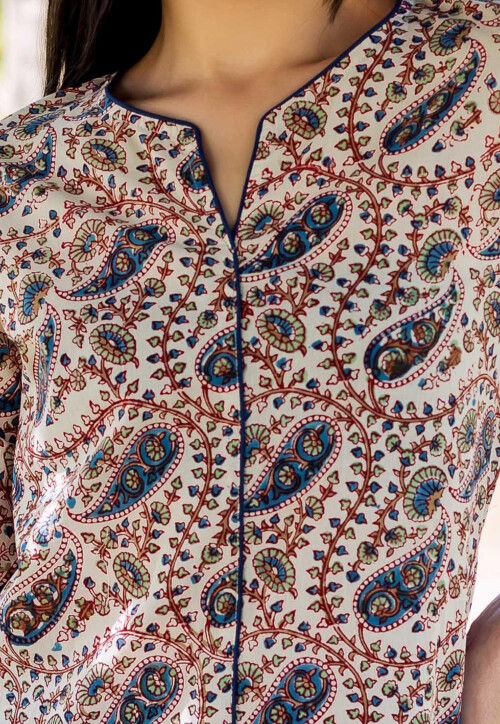 Hand Block Printed Pure Cotton Top in Off White