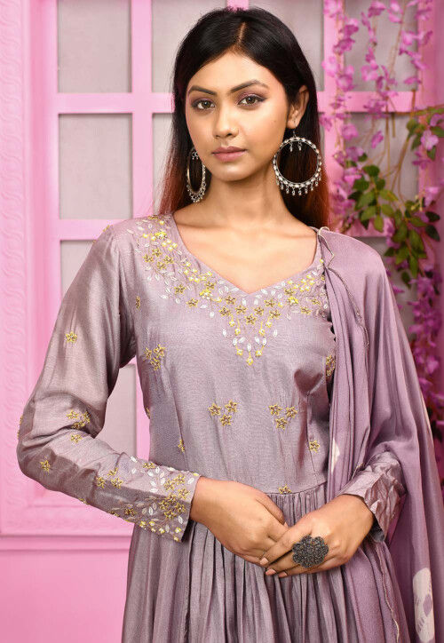 Women Blue Silk Embroidered Gown With Dupatta