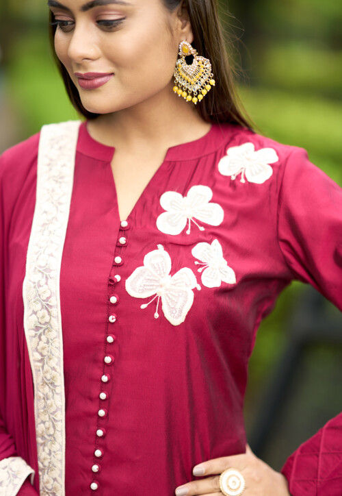 Hand Embroidered Art Silk Pakistani Suit in Pink