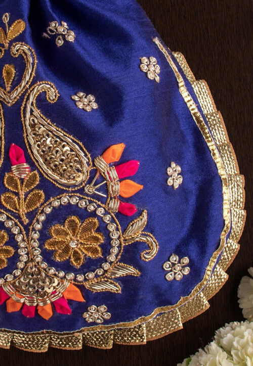Hand Embroidered Art Silk Potli Bag in Royal Blue