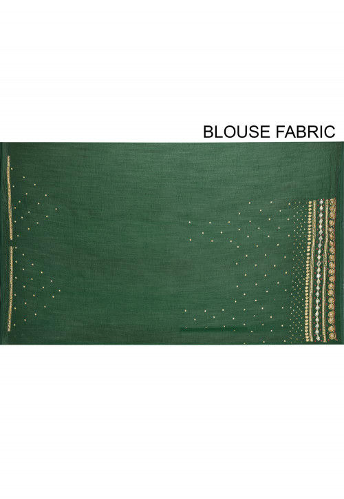 Hand Embroidered Art Silk Saree in Olive Green