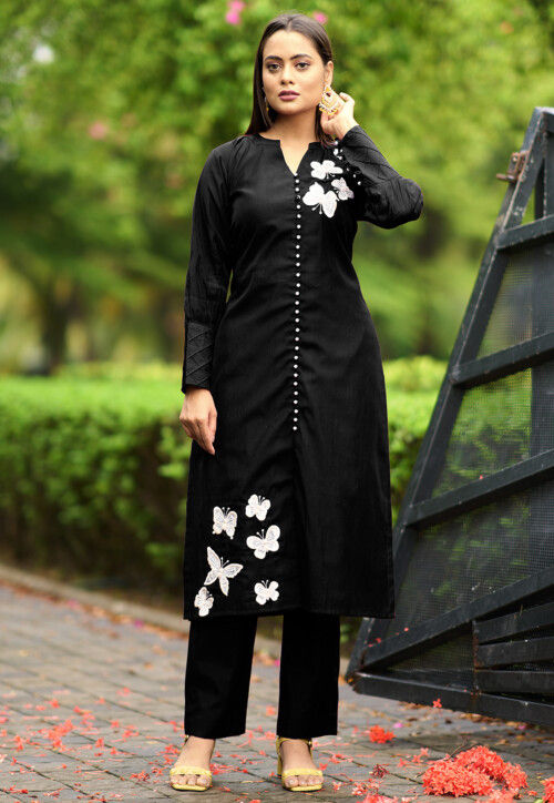 Black straight kurta shop