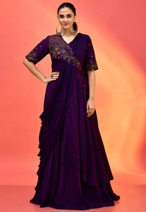 Hand Embroidered Chanderi Silk Lehenga in Violet