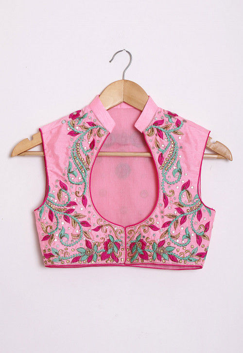 Hand Embroidered Dupion Silk Jacket in Pink