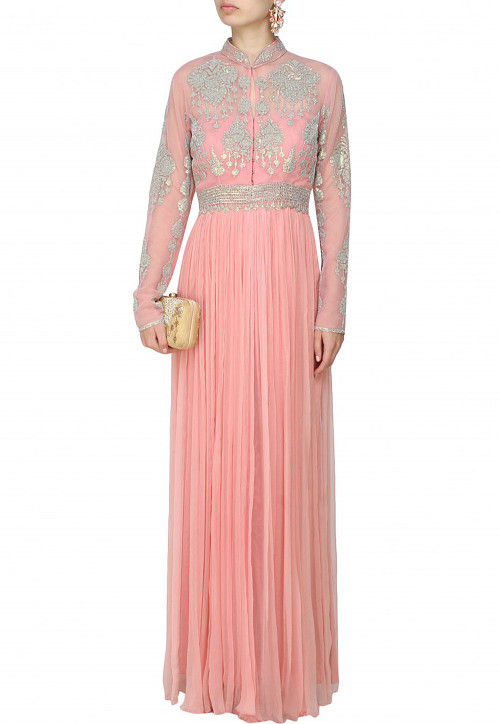 Hand Embroidered Georgette Gown in Pink : TET17