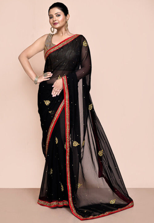 Hand Embroidered Georgette Saree in Black