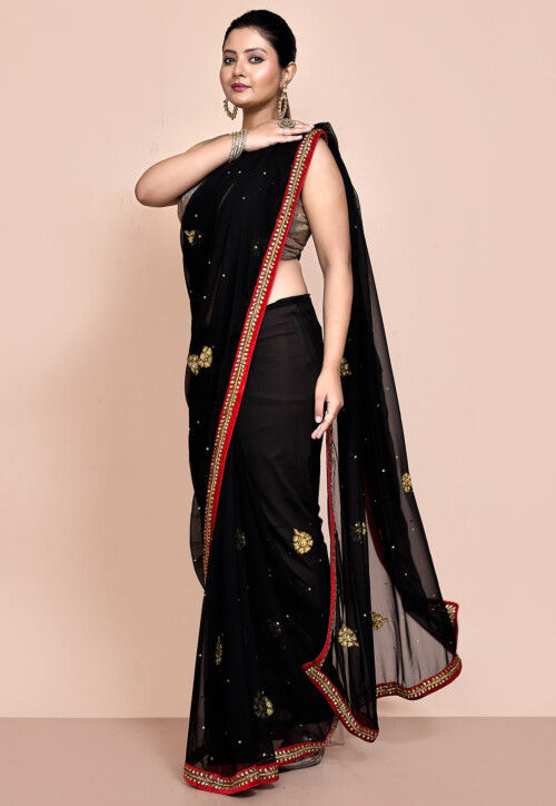 Hand Embroidered Georgette Saree in Black