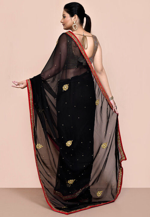 Hand Embroidered Georgette Saree in Black