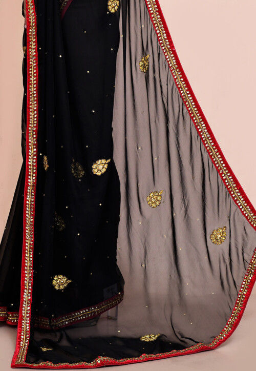 Hand Embroidered Georgette Saree in Black