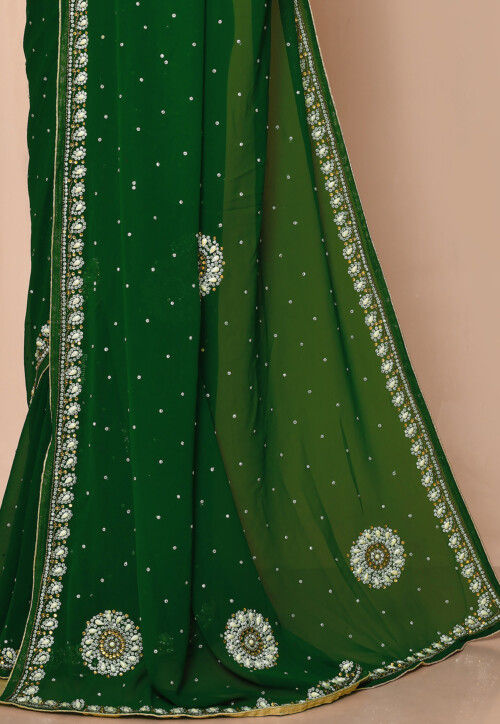 Buy Hand Embroidered Georgette Saree in Green Online : SAR1656 - Utsav ...