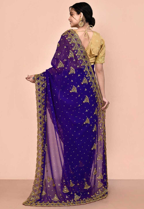 Hand Embroidered Georgette Saree in Royal Blue