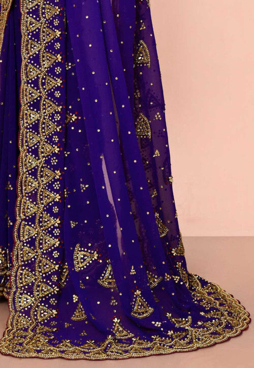 Hand Embroidered Georgette Saree in Royal Blue
