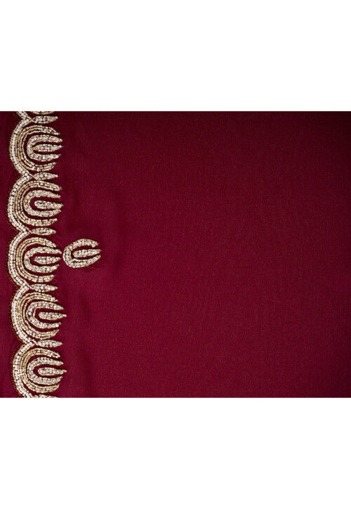 Hand Embroidered Georgette Scalloped Saree in Wine