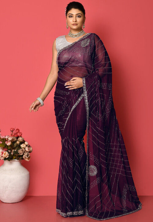 Embroidered Art Silk Saree in Purple