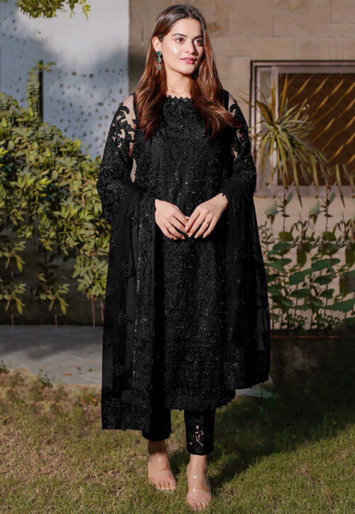 Embroidered Net Pakistani Suit in Black | Pakistani women dresses, Pakistani  suits, Stylish dresses for girls