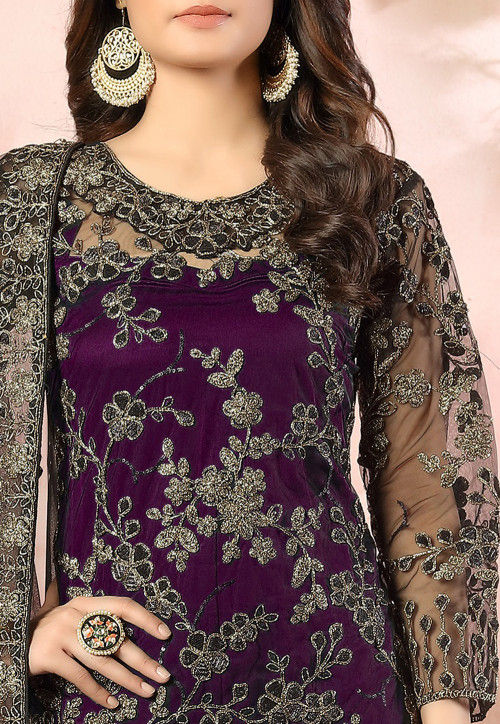 Buy Hand Embroidered Net Pakistani Suit in Wine Online : KCH6162 ...