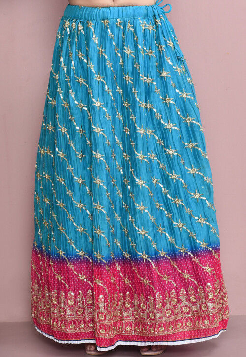 Hand Embroidered Polyester Lehenga in Blue
