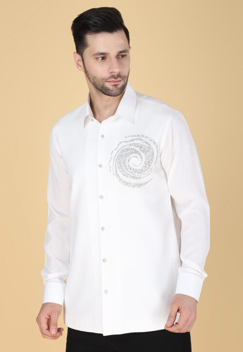 Buy Hand Embroidered Polyester Shirt in White Online : MXD262 - Utsav  Fashion