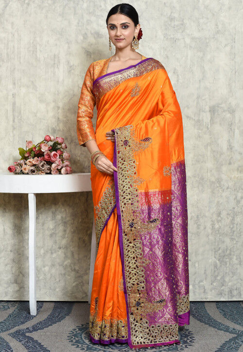 Attractive Orange Kanjivaram Silk With Woebegone Blouse Piec