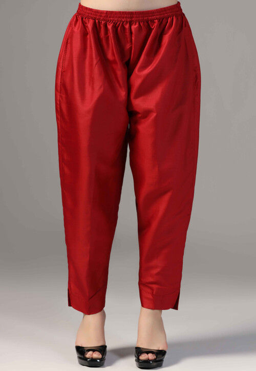 Hand Embroidered Raw Silk Pakistani Suit in Maroon