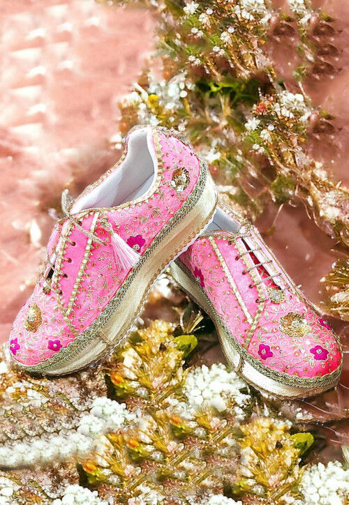 Hand Embroidered Synthetic Women Sneakers in Pink