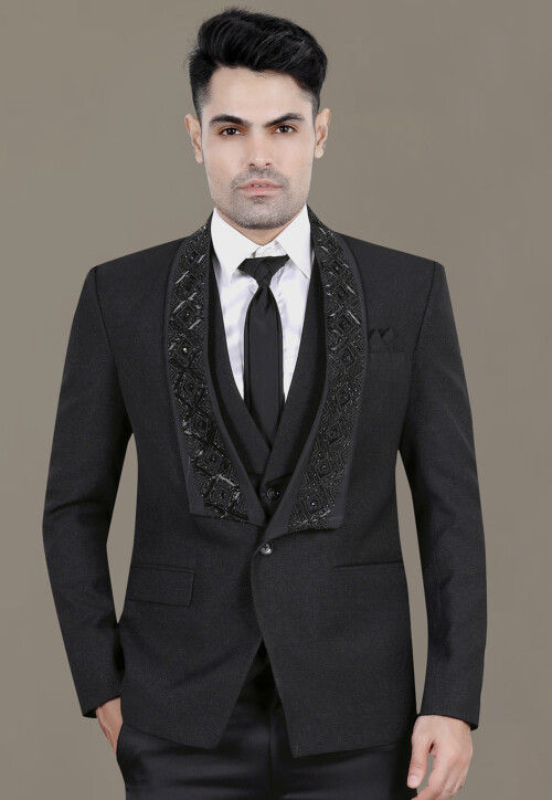 Buy Hand Embroidered Terry Rayon Blazer in Black Online MHG2947 Utsav Fashion