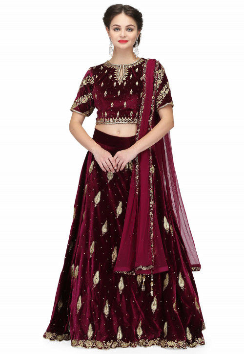 RE - Dark Wine Colored Sequence Embroidery Work Lehenga Choli - Featured  Product
