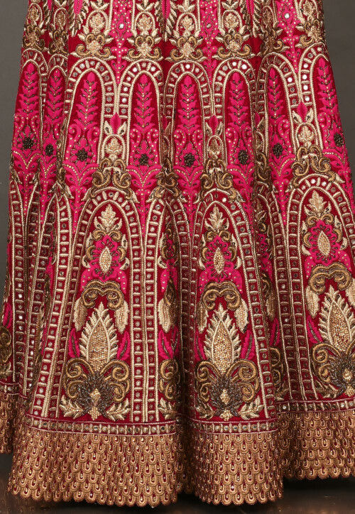 Hand Embroidered Velvet Lehenga in Red