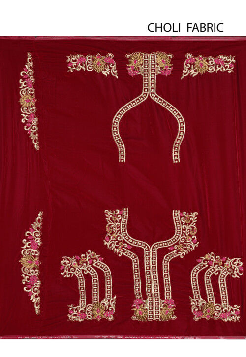 Hand Embroidered Velvet Lehenga in Red