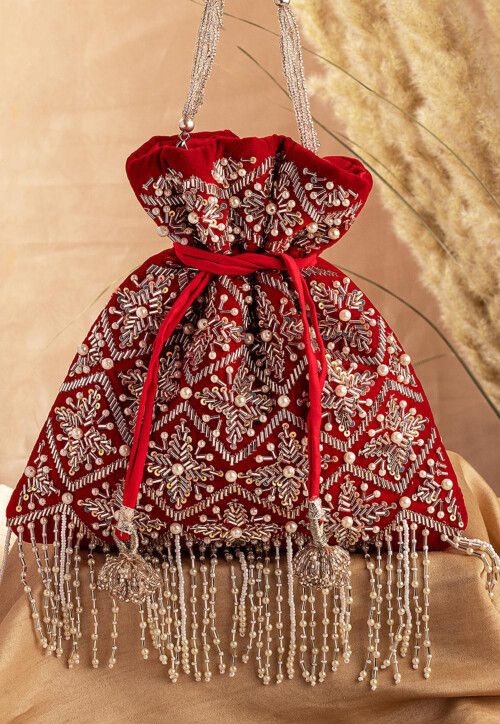 Red velvet potli bags on sale