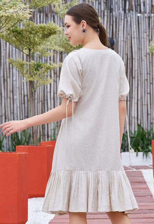 Hand Painted Cotton Dress in Off White