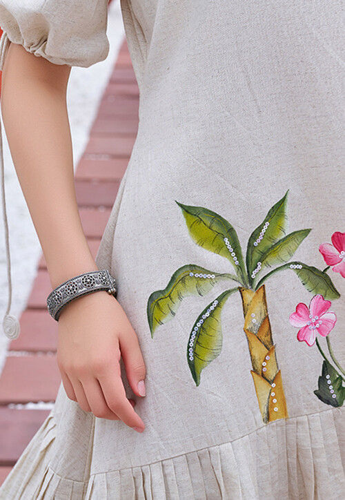 Hand Painted Cotton Dress in Off White